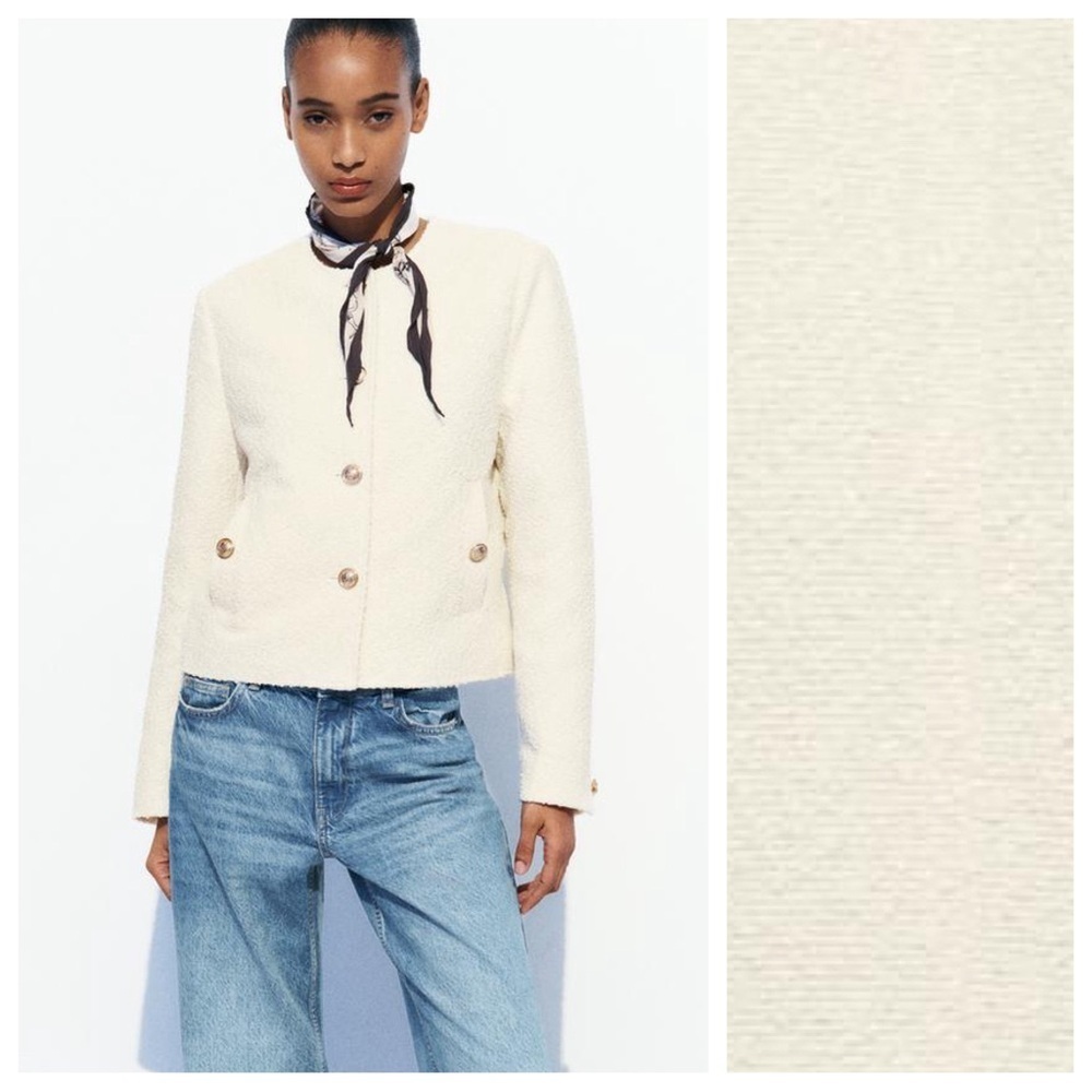 NWT. Zara Ecru Textured Short Jacket/Cardigan. Size M.